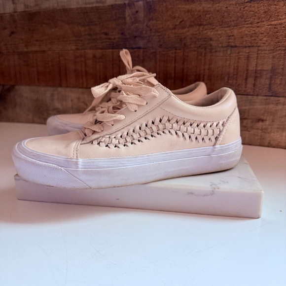Vans Old Skool Blush Pink Leather Weave Cream Sneakers - Picture 2 of 10